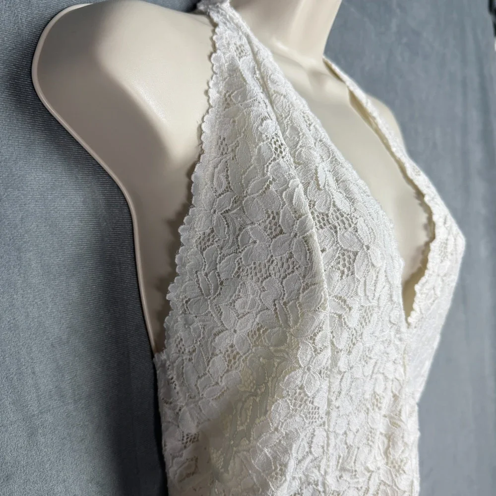 Free People Intimately Lingerie M Avery‎ White Lace bodysuit Racerback Romantic